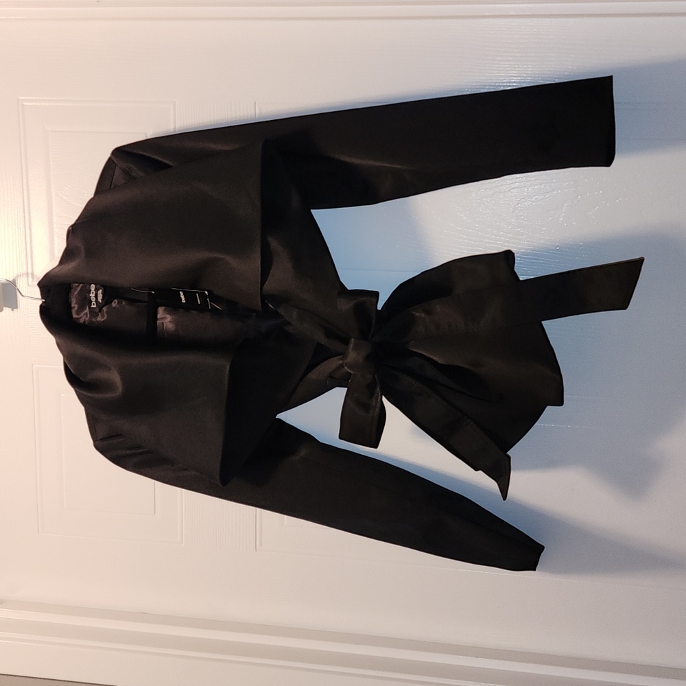 Black BeBe Peplum Cardigan Blazer Jacket with Waist Tie